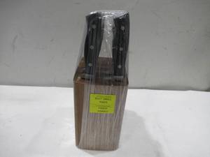 lot 351 image: J. Henckels 10 Piece Knife Set with Black Handles and Wooden Block