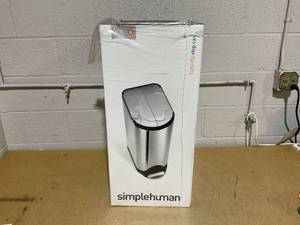 lot 147 image: simplehuman 30 Liter Brushed Stainless Steel Butterfly Step Trash Can