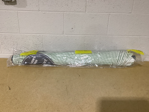 lot 295 image: Better Homes & Gardens 7.5 Green Ticking Stripe Push-Up and Tilt Patio Umbrella