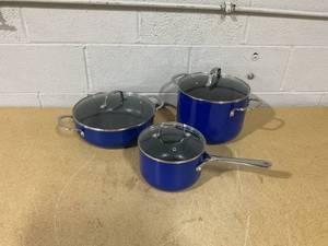lot 356 image: The Cellar Non Stick Pot Set 6 Piece Blue