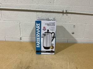 lot 391 image: Farberware 12 Cup Electric Coffee Percolator, Coffee Maker with Stainless Steel Basket, Automatic Keep Warm, No-Drip Spout