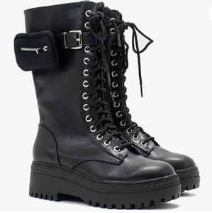 lot 340 image: Wild Pair Womens Shanonn Zip Pocket Pouch Tall Lace-Up Boots, Black 8M