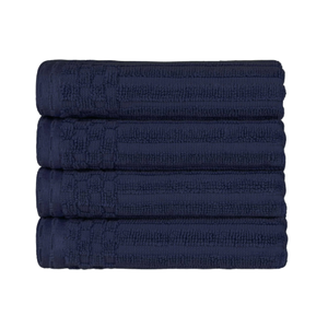 lot 366 image: Superior 4-Piece Soho Ribbed Textured Cotton Hand Towel Set Navy Blue