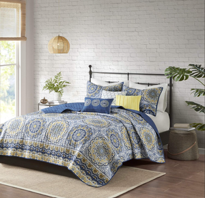 lot 14 image: 6PCS KingCal King Madison Park Tangiers Quilt Modern Classic Design All Season, Breathable Coverlet Lightweight Bedding Set