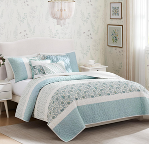 lot 17 image: 6PCS KingCal King Madison Park 100% Cotton Quilt Set Floral Print, Double Sided Stitching, All Season, Lightweight Coverlet Shabby Chic Bedding Layer