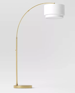lot 54 image: Knurled Metal Arc Floor Lamp with Tiered Shade Brass - Threshold