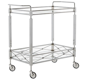 lot 61 image: Safavieh Home Collection Ingrid Chrome and Tempered Glass 2-Tier Rectangle Bar Cart