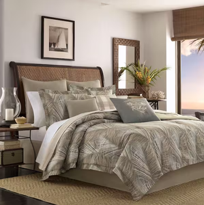 lot 89 image: 4PCS FullQueen Tommy Bahama Raffia Palms Brown Botanical Cotton Queen Comforter Set