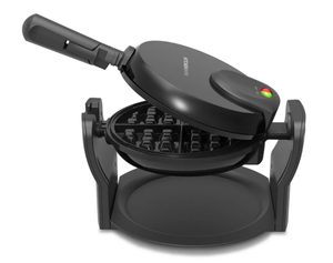 lot 158 image: KitchenSmith Nonstick Waffle Maker Black Aluminum, 180° Rotating, Folding Handle, Drip Tray, 1000W