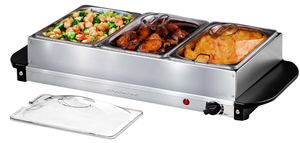 lot 234 image: OVENTE Electric Buffet Server and Food Warmer, Three 1.5 Quart Chafing Dish Set with Stainless Steel Warming Tray