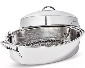 lot 282 image: The Cellar Stainless Steel 8.5-Qt Covered Oval Roaster with Rack