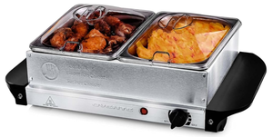 lot 306 image: OVENTE Electric Buffet Server & Food Warmer with Two 1.5 Qt Stainless Steel Chafing Dishes, Adjustable Temperature Control