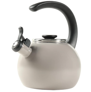 lot 417 image: Circulon Enamel on Steel Whistling TeakettleTeapot With Flip-Up Spout, 2 Quart - Gray