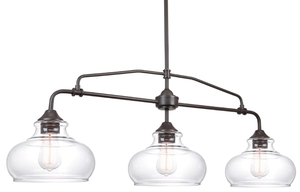 lot 475 image: Kira Home Harlow 38 Modern Industrial Farmhouse 3-Light Kitchen Island Light with Clear Glass Shades