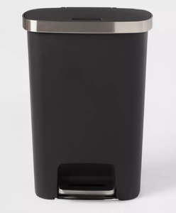 lot 477 image: Plastic Locking Lid Step Trash Can Black - Brightroom 13 Gallon Indoor Kitchen Garbage Can, Spot Clean, 25.6 Height