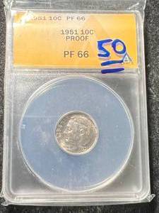 1951 US PROOF ROOSEVELT DIME ANACS PF66