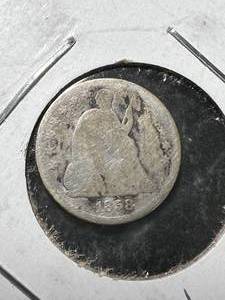 lot 12 image: 1858 US SEATED LIBERTY HALF DIME