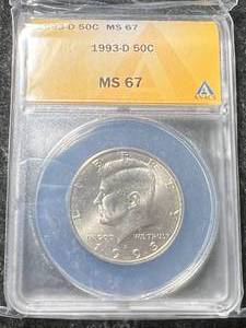 lot 22 image: 1993-D US KENNEDY HALF DOLLAR ANACS MS67