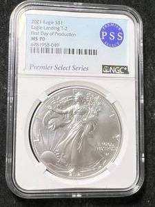 lot 33 image: 2021 AMERICAN SILVER EAGLE NGC MS70 FIRST DAY PRODUCTION