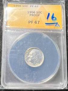 lot 36 image: 1956 US PROOF ROOSEVELT DIME ANACS PF67
