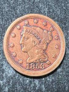 lot 49 image: 1853 US BRAIDED HAIR LARGE CENT