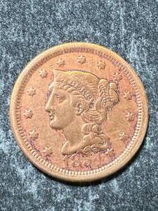 lot 60 image: 1854 US BRAIDED HAIR LARGE CENT