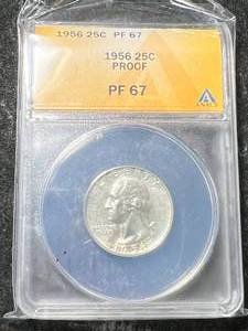 lot 67 image: 1956 US PROOF WASHINGTON QUARTER ANACS PF67