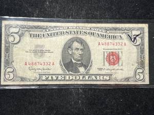 lot 78 image: 1963 US RED SEAL $5 BILL