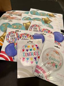 lot 21 image: Assorted Mylar Balloons - Happy Birthday, Thank You, Good Luck