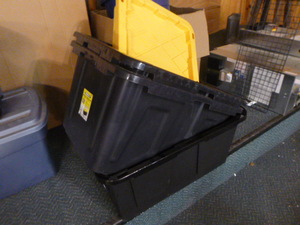 lot 14 image: 3 Black Totes with Yellow Lids
