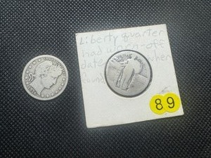 lot 89 image: 1916-D Silver Barber Quarter and No Date Standing Liberty Silver Quarter