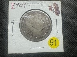 lot 91 image: 1909 Silver Barber Half Dollar