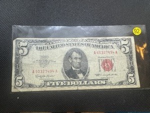 lot 92 image: 1963 Red Seal $5 Bill