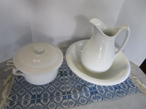lot 37 image: Ironstone Pitcher, Bowl, Chamber Pot