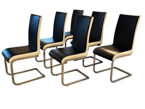 lot 5 image: Set of 6 Modern Upholstered Dining Chairs with Cantilever Metal Base