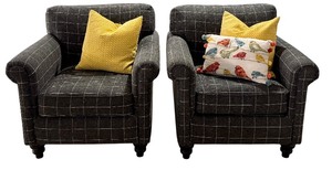 lot 15 image: Pair of Stylish Upholstered Armchairs