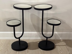 lot 18 image: Pair of Modern Two-Tier Black Metal Accent Tables