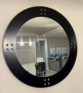 lot 30 image: 29 Round Black Wall Mirror with Decorative Cutouts