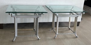 lot 23 image: Set of 2 Glass-Top Side Tables with Metal Frame