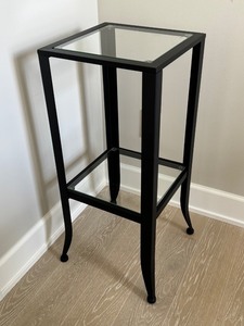 lot 41 image: Tall Black Metal and Glass Display Stand  Accent Table
