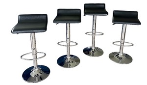 lot 105 image: Set of 4 Adjustable Faux Leather Bar Stools with Chrome Base