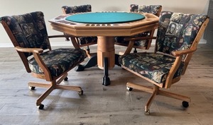 lot 4 image: 3-in-1 Octagonal Game Table with 4 Rolling Chairs