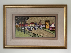 lot 129 image: Framed Textured Artwork of European Cityscape