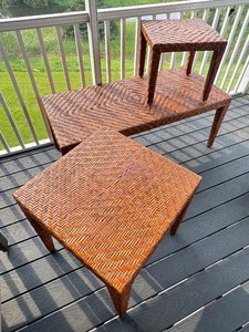 lot 26 image: Set of 3 Woven Accent Tables in Varying Sizes