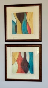 lot 47 image: Set of 2 Framed 17 x 17 Abstract Art Prints by Carrie Lonetti