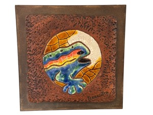 lot 59 image: Barcelona Artisan Terracotta Tile Art Lizard Motif, 10 x 10 Inch