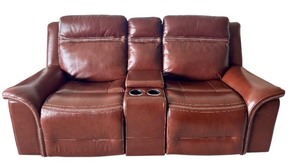 lot 6 image: Graham Leather Power Reclining Loveseat in Chestnut Brown