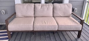 lot 10 image: Outdoor 3-Seat Patio Sofa with Cushions and Metal Frame