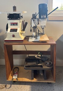 lot 84R image: G - Jet Mortiser Machine, Jet Oscillating Spindle Sander, and Wards Powr-Kraft Spindle Shaper with Stand