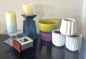 lot 126R image: Assorted Candle Holders, Glass Coasters and Vase Collection